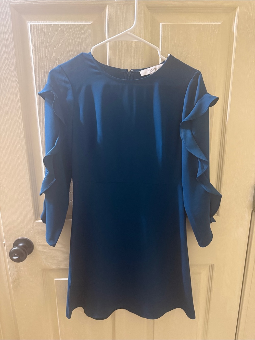 LOFT Teal Blue Ruffle Sleeve Shift Dress